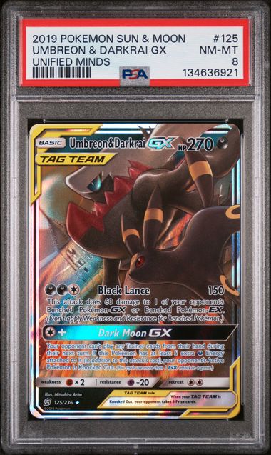PSA 8 Umbreon & Darkrai #125-Unified Minds