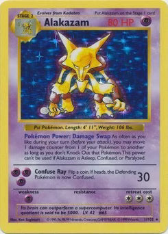 Alakazam 1/102  - Unlimited Holofoil Base Set Shadowless - Holo Rare