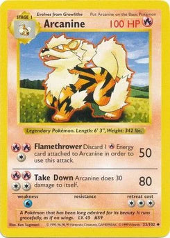 Arcanine 23/102  - Unlimited Base Set Shadowless - Uncommon