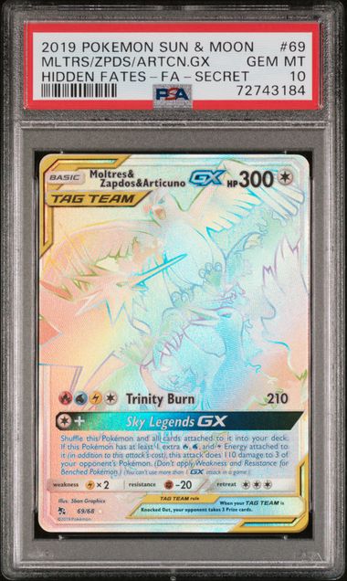 PSA 10 Moltres & Zapdos & Articuno GX 69/68 - SM Hidden Fates (3184)