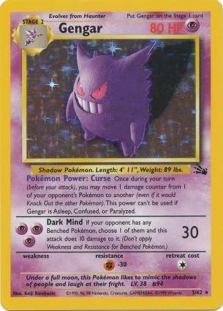 Gengar 5/62  - Unlimited Holofoil Fossil - Holo Rare