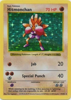 Hitmonchan 7/102  - Unlimited Holofoil Base Set Shadowless - Holo Rare