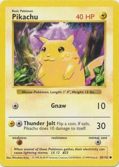 Pikachu 58/102  - Unlimited Base Set Shadowless - Common