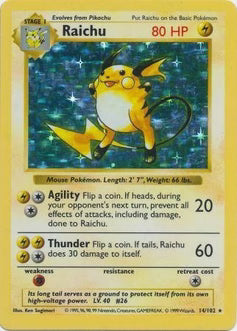 Raichu 14/102  - Unlimited Holofoil Base Set Shadowless - Holo Rare