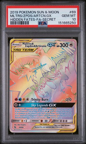 PSA 10 Moltres & Zapdos & Articuno GX 69/68 - SM Hidden Fates (5250)