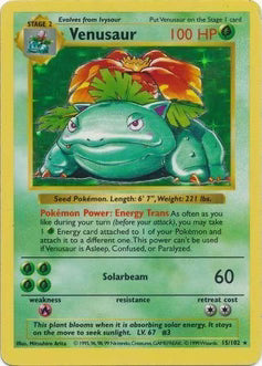 Venusaur 15/102  - Unlimited Holofoil Base Set Shadowless - Holo Rare