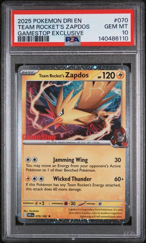 PSA 10 Team Rocket's Zapdos 070/182 Destined Rivals Gamestop Exclusive Promo (6110)