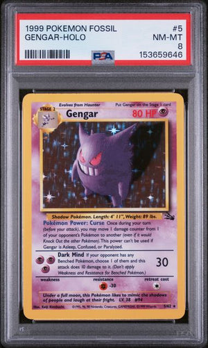 PSA 8 Gengar 5/62 - WOTC Unlimited Fossil (9646)