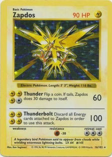 Zapdos 16  - Unlimited Holofoil Base Set Shadowless - Holo Rare