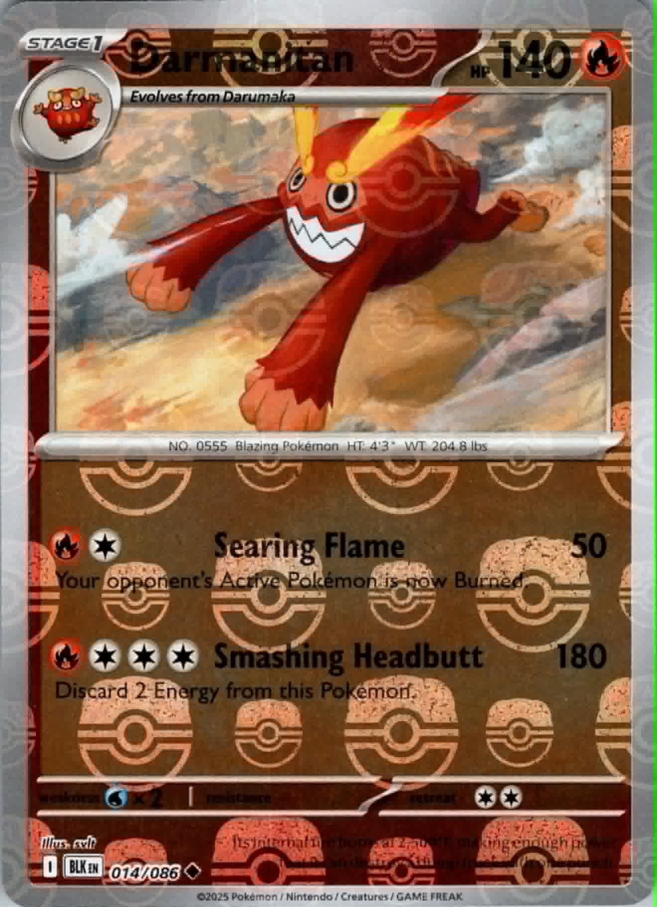 Darmanitan (Master Ball Pattern) 014/086  - Holofoil SV Black Bolt - Uncommon