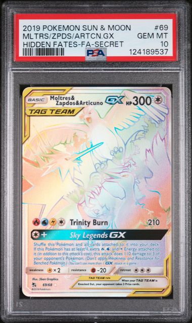PSA 10 Moltres & Zapdos & Articuno GX 69/68 - SM Hidden Fates (9537)