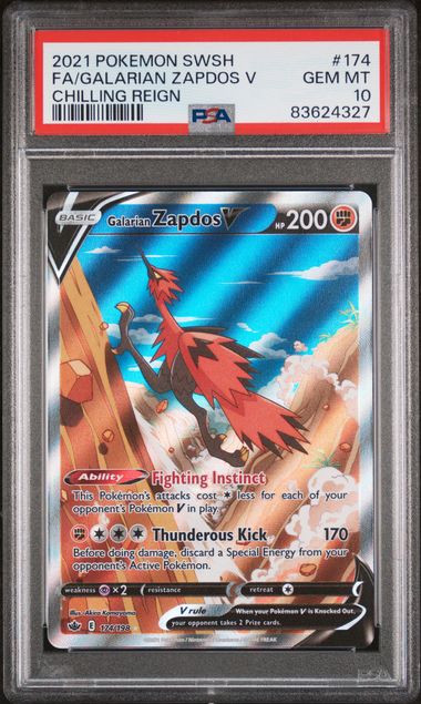 PSA 10 Galarian Zapdos V #174-Chilling Reign