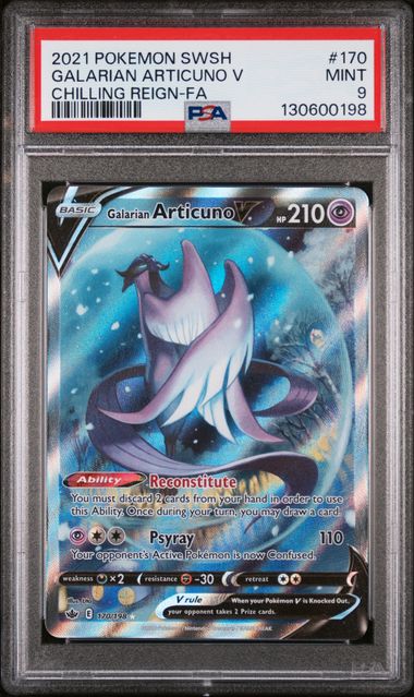 PSA 9 Galarian Articuno V #170-Chilling Reign (0198)