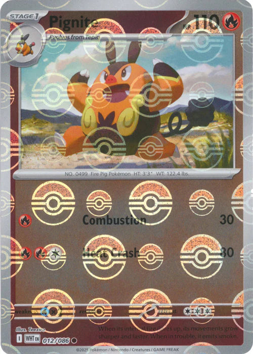 Pignite (Poke Ball Pattern) 012/086  - Holofoil SV White Flare - Common