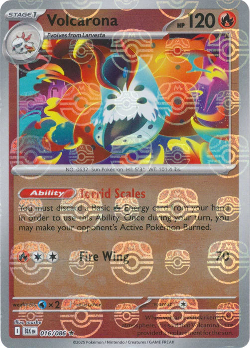 Volcarona (Master Ball Pattern) 016/086  - Holofoil SV Black Bolt - Rare