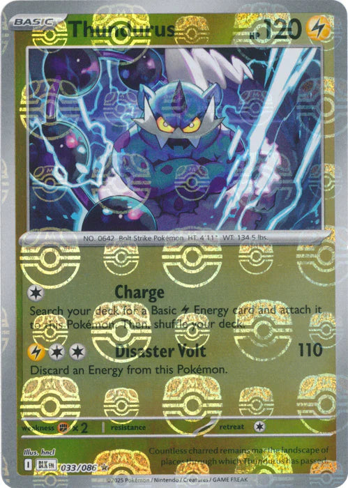 Thundurus (Master Ball Pattern) 033/086  - Holofoil SV Black Bolt - Rare