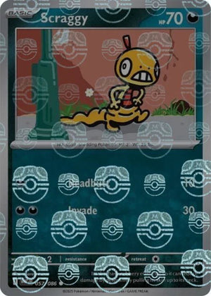 Scraggy (Master Ball Pattern) 057/086  - Holofoil SV White Flare - Common