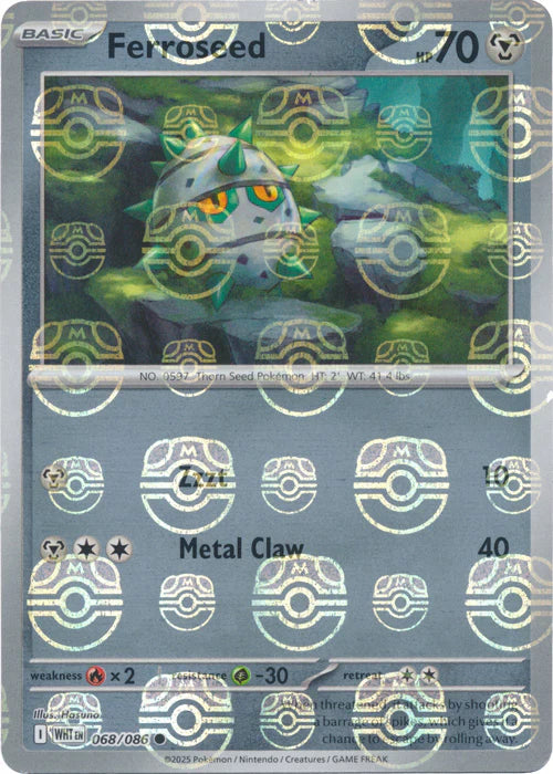 Ferroseed (Master Ball Pattern) 068/086  - Holofoil SV White Flare - Common