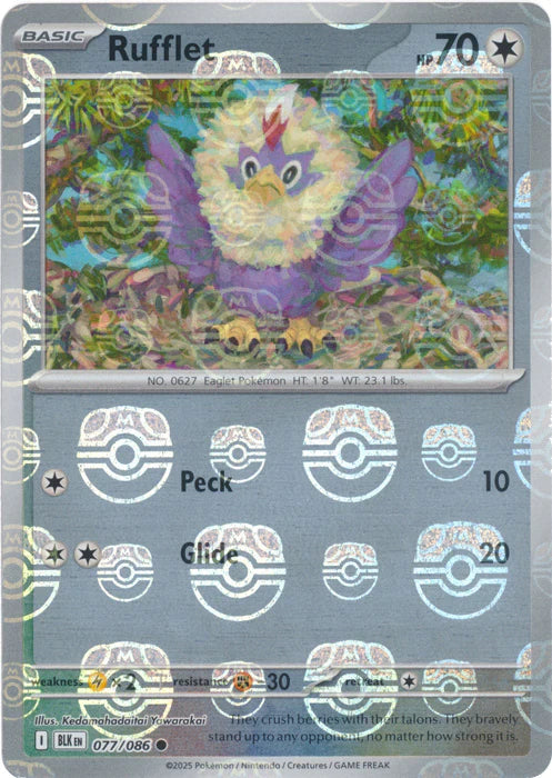 Rufflet (Master Ball Pattern) 077/086  - Holofoil SV Black Bolt - Common