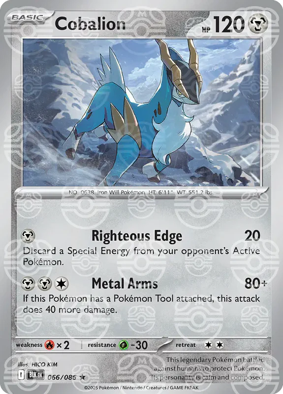 Cobalion (Master Ball Pattern) 066/086  - Holofoil SV Black Bolt - Rare