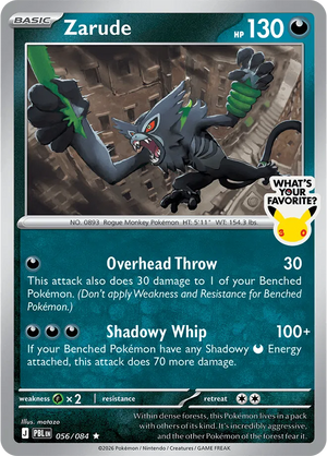 SEALED Zarude (What's your favorite?) 056/084 Pitch Black Cosmo holo Stamped Promo