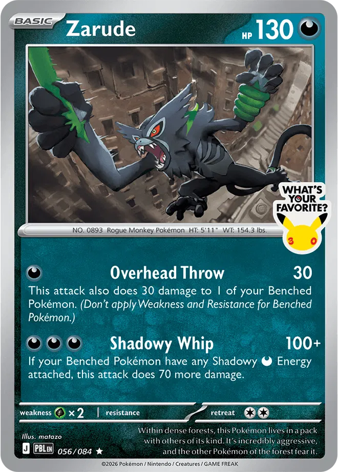 SEALED Zarude (What's your favorite?) 056/084 Pitch Black Cosmo holo Stamped Promo
