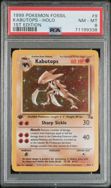 PSA 8 1st Edition Holo Kabutops #9-Fossil