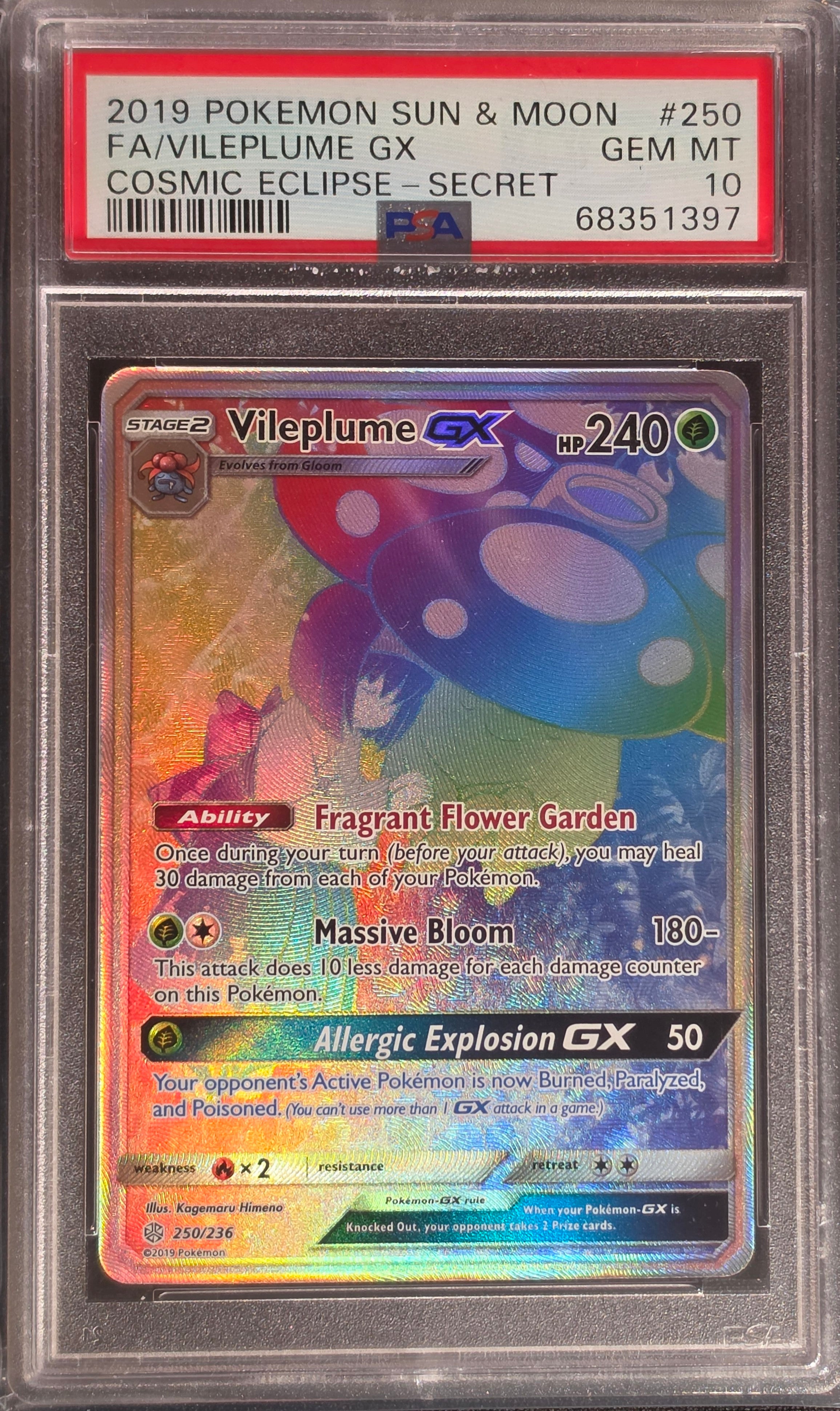PSA 10 Vileplume GX 250 - SM Cosmic Eclipse (1397)