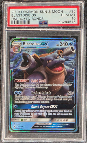 PSA 10 Blastoise GX 35/214 - SM Unbroken Bonds (4515)