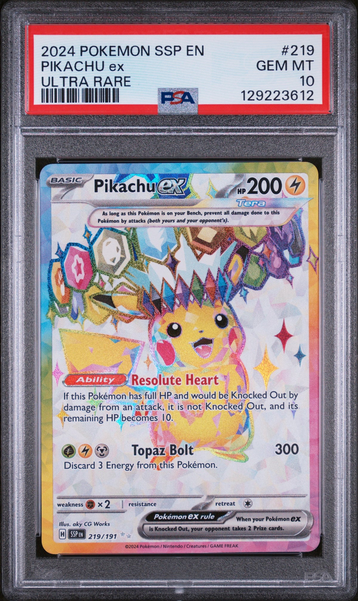 PSA 10 Pikachu ex 219/191 - SV Surging Sparks (3612)
