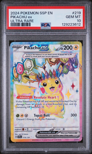 PSA 10 Pikachu ex 219/191 - SV Surging Sparks (3612)