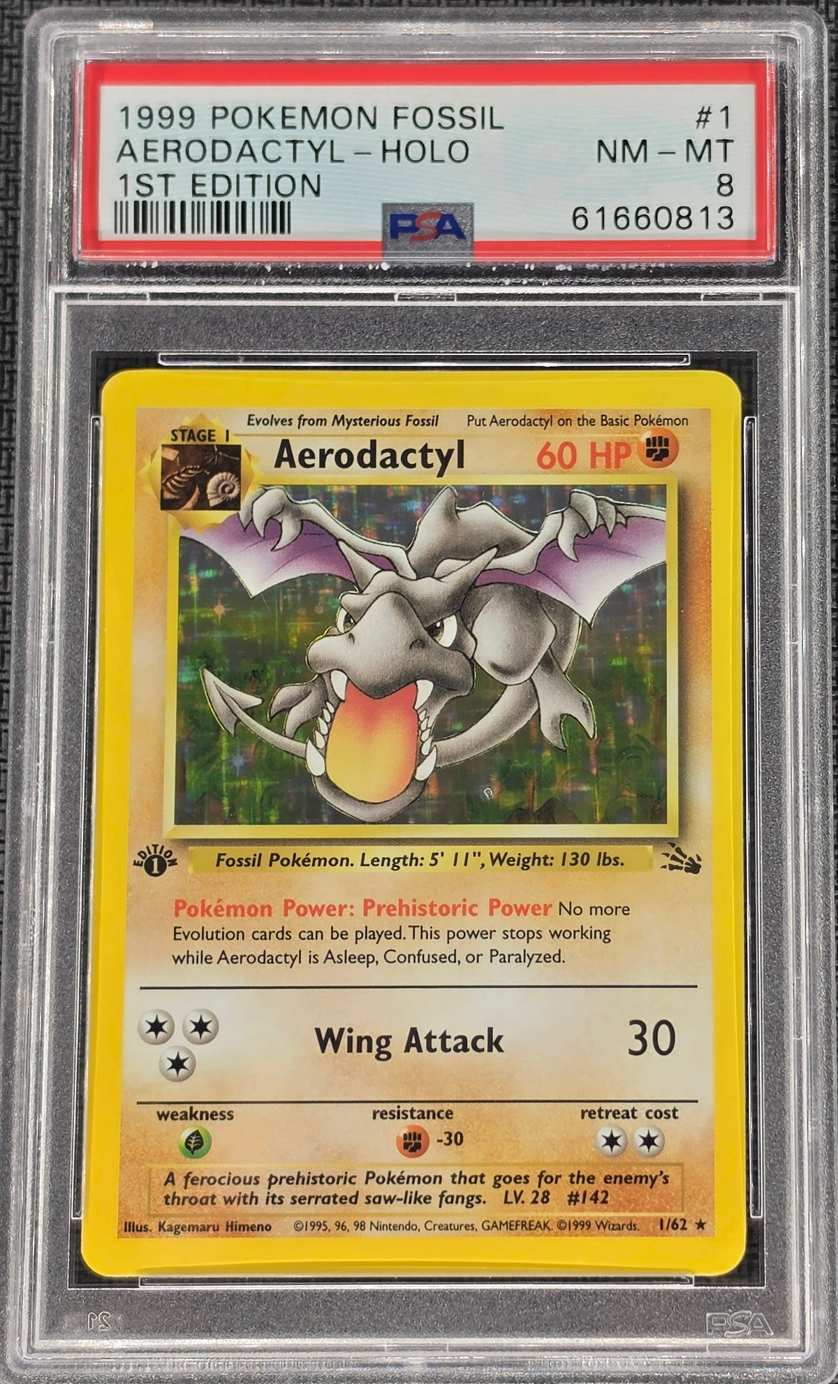 PSA 8 Aerodactyl 1/62 - WOTC Fossil 1st Ed (0813)