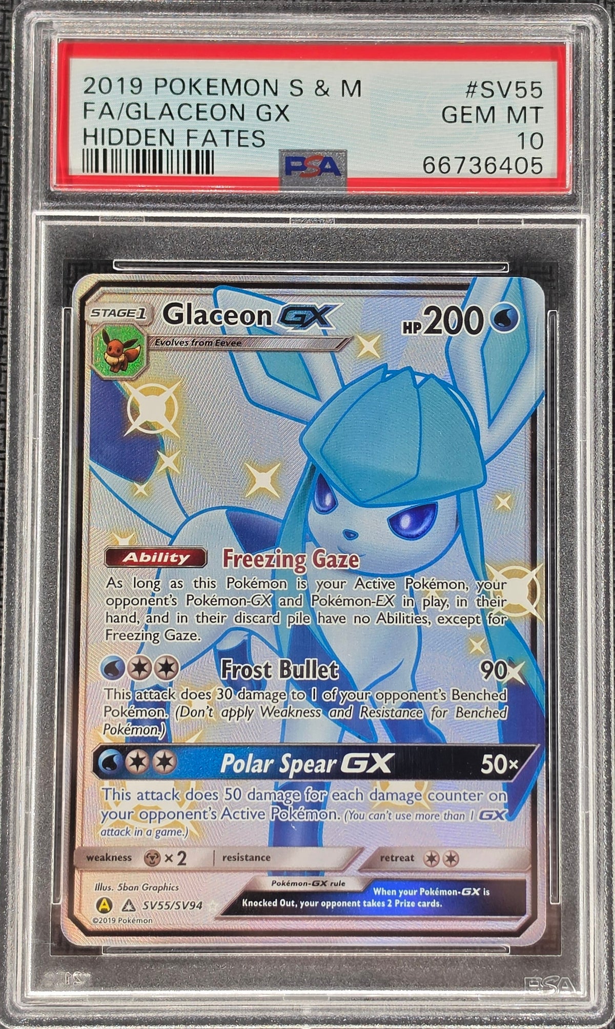 PSA 10 Glaceon GX SV55/SV94 - SM Hidden Fates (6405)