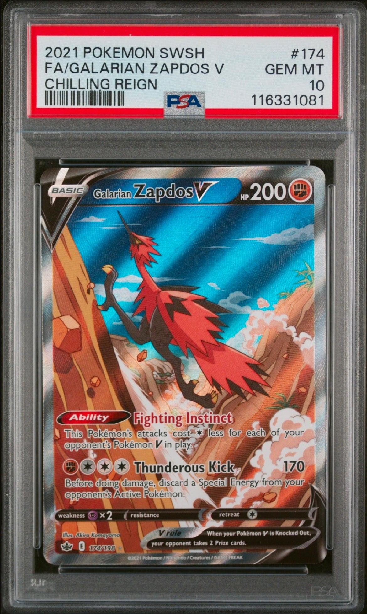 PSA 10 Galarian Zapdos V #174-Chilling Reign (1081)