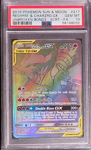 PSA 10 Reshiram & Charizard GX 217 - SM Unbroken Bonds (8032)