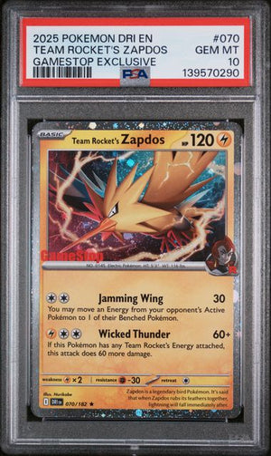 PSA 10 Team Rocket's Zapdos 070/182 - SV GameStop Promos (0290)