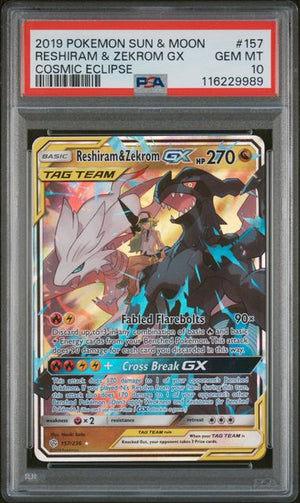 PSA 10 Reshiram & Zekrom GX 157/236 - SM Cosmic Eclipse (9989)