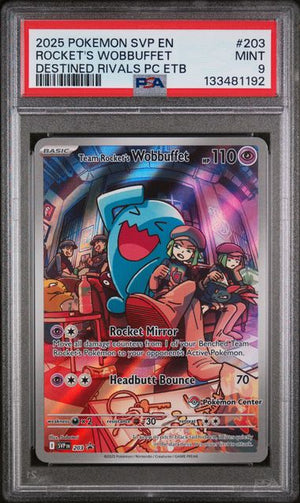PSA 9 Team Rocket's Wobbuffet Promo #203-Destined Rivals PC ETB (1192)