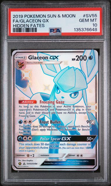 PSA 10 Glaceon GX #SV55-Hidden Fates (6648)